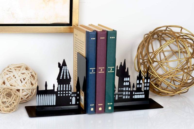 Seven20 Harry Potter Hogwarts Castle Metal Bookends | Die Cut Metal Bookends with Hogwarts Castle Silhouette Glow in The Dark Design | Ideal for Harry Potter Book Collections & More - Image 5